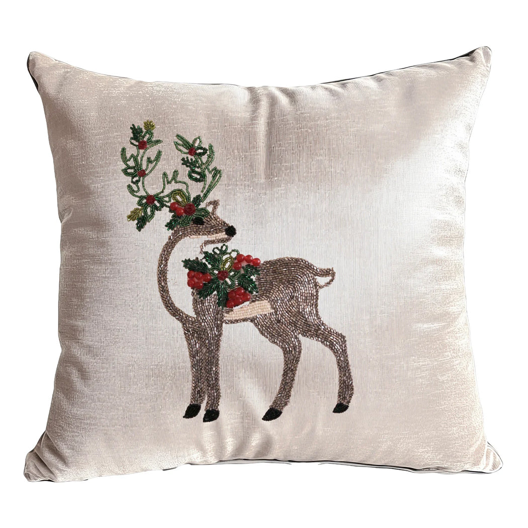 Reindeer with Wreath Throw Pillow - Holiday