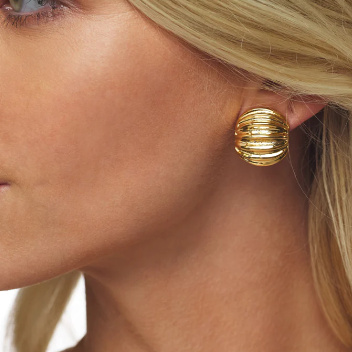 Gold Ribbed Clip Earrings