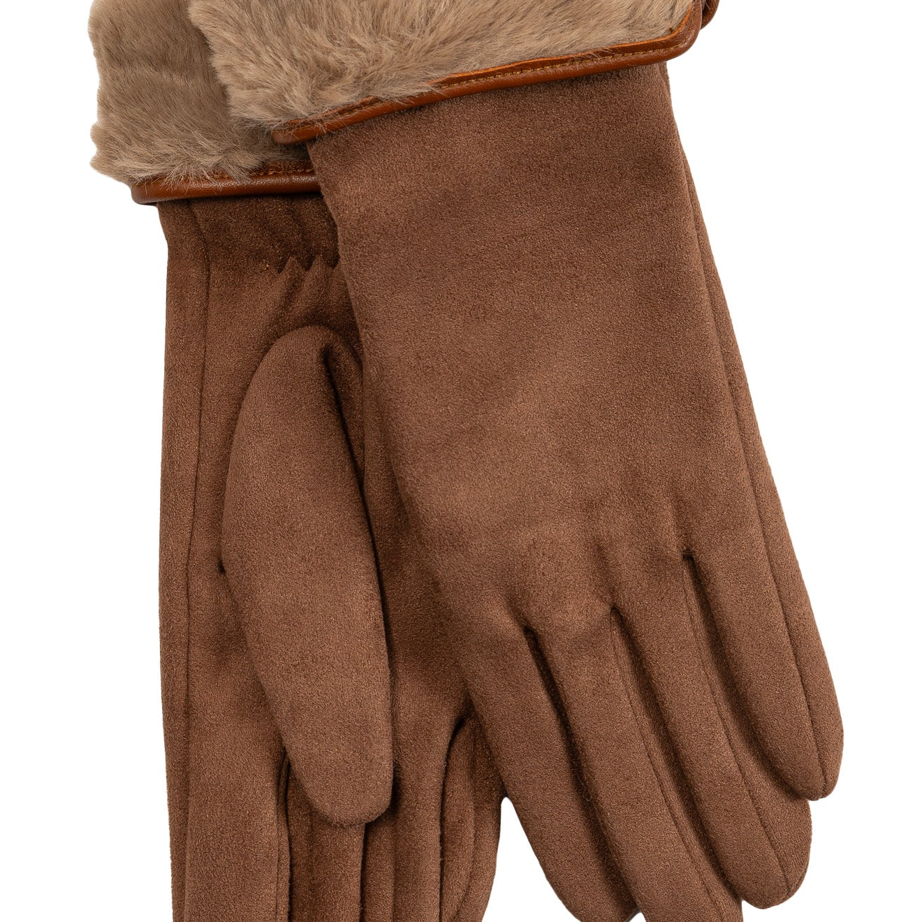 Stretch Suede Fold-up Faux Fur Cuff Gloves - Touchscreen