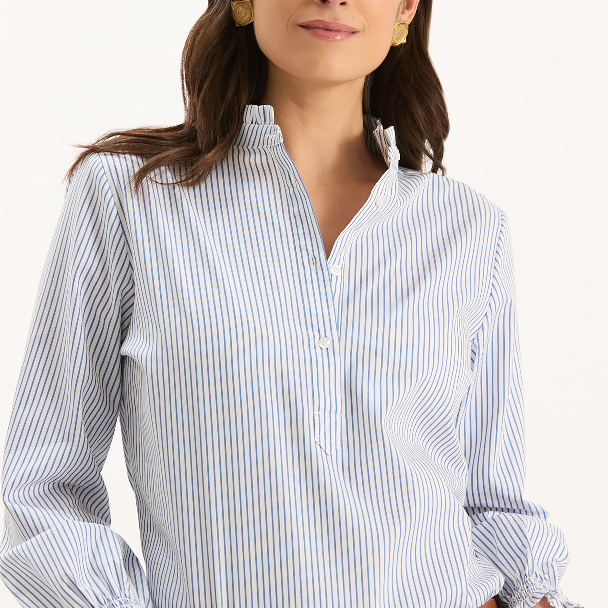 Gwen Pinstripe Ruffle Neck Shirt