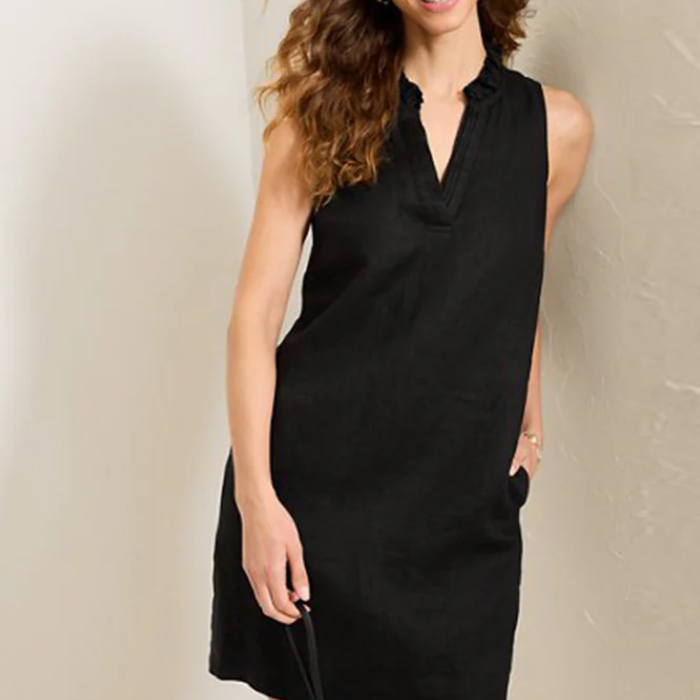 Two Palms Double Ruffle Linen Dress