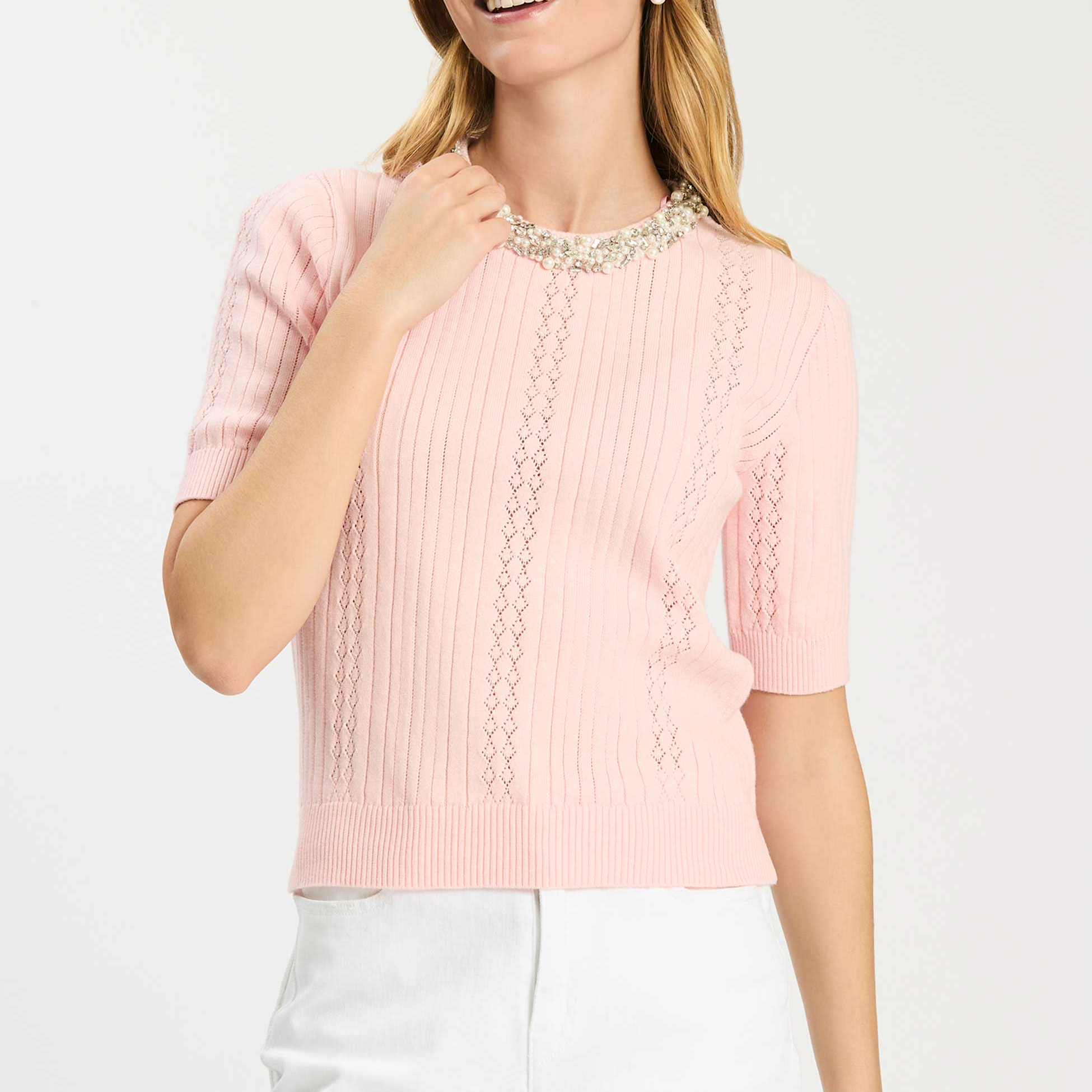 Drew Embellished Pointelle Sweater