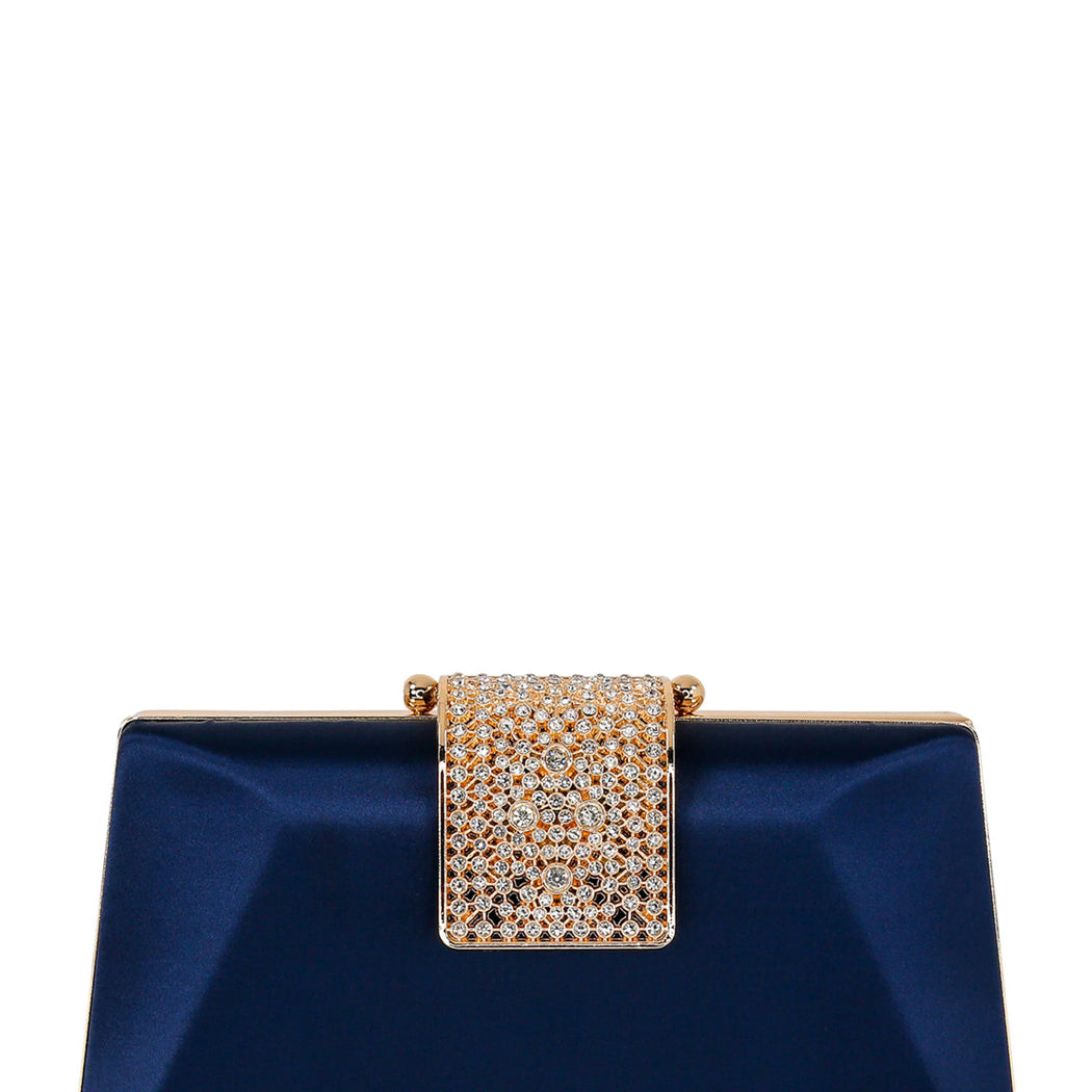 Amira Satin Faceted Trapezoid Minaudiere