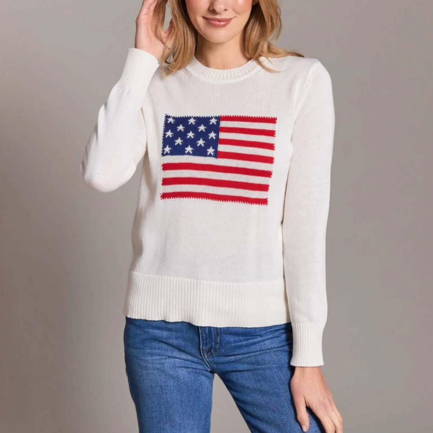 Cotton Cashmere Vintage Flag - Intarsia Knit Sweater