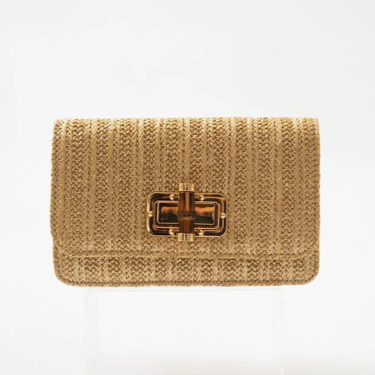 Lilly Woven Straw Clutch - Bamboo Toggle