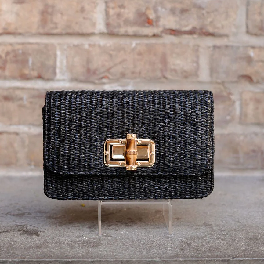 Lilly Woven Straw Clutch - Bamboo Toggle