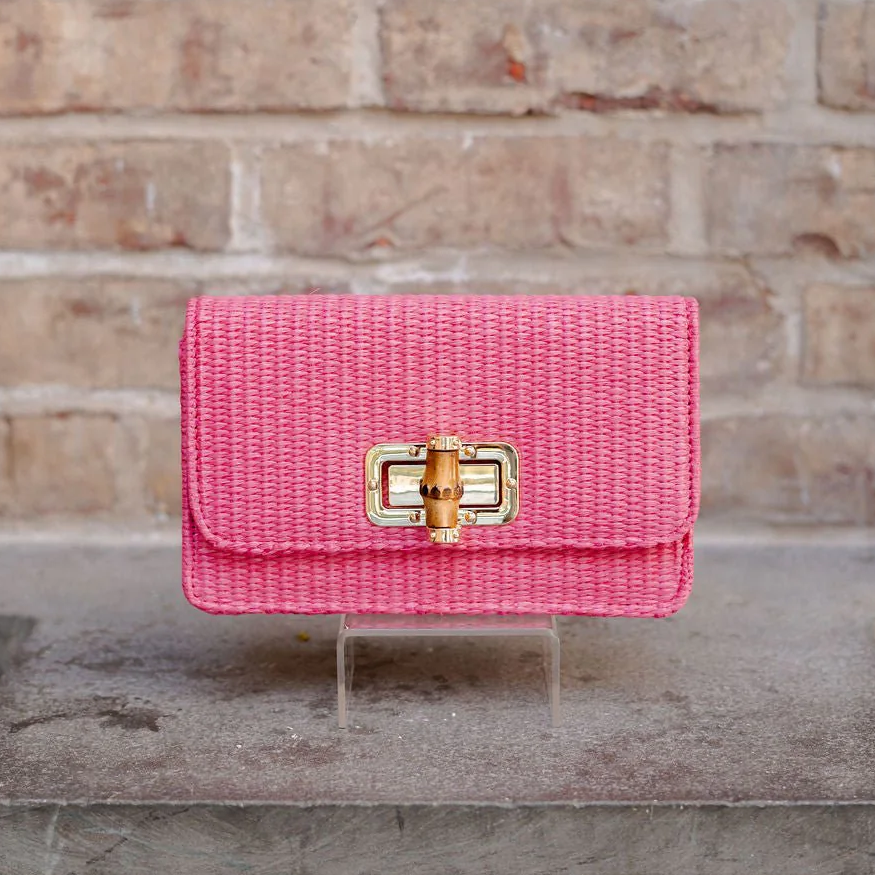 Lilly Woven Straw Clutch - Bamboo Toggle