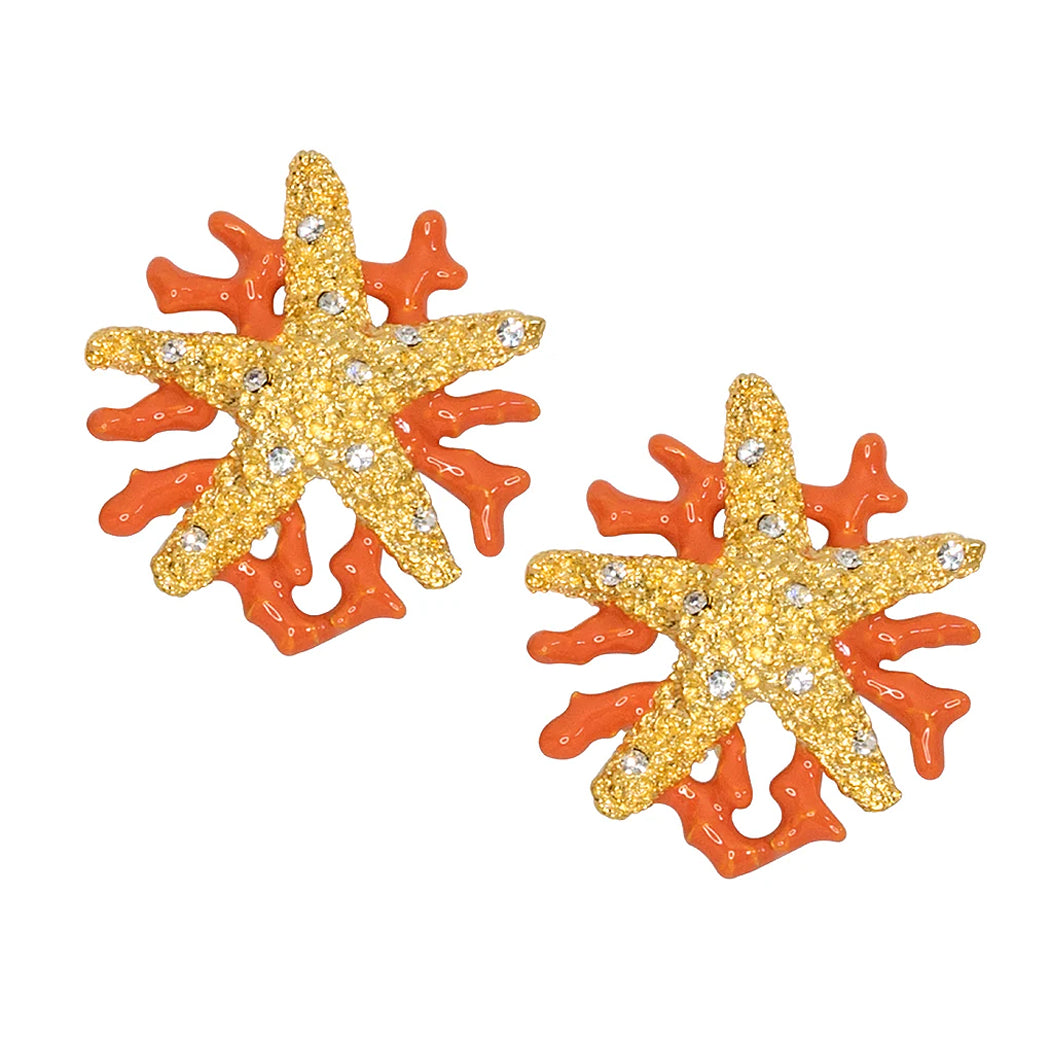 Starfish & Coral Clip Earrings