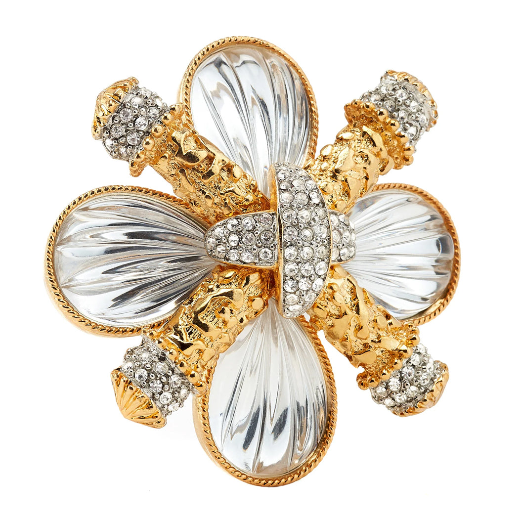 Clear Ribbed Cabochons Cross Pin