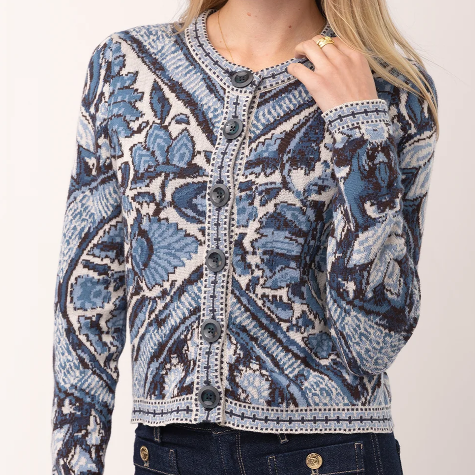 Francesca Jacquard Cardigan - Japonica Carthouche