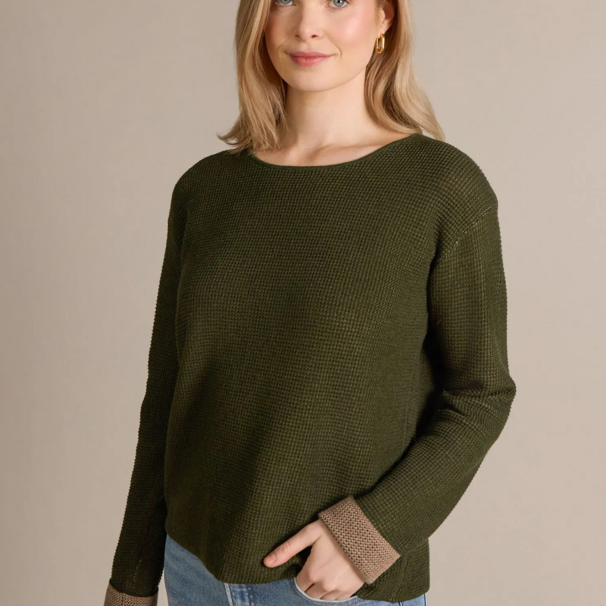 Cotton Cashmere Plaited Reversible Pullover