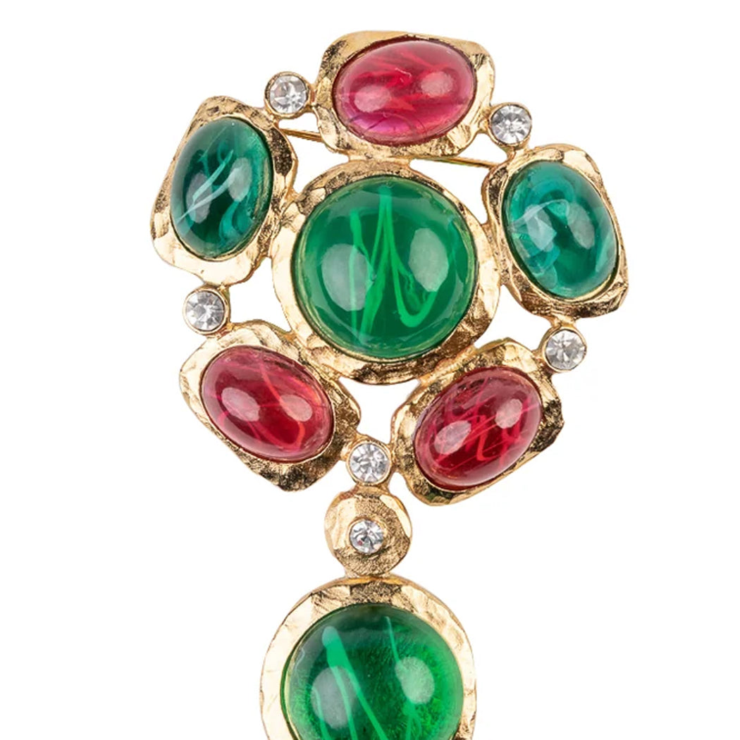 Gold and Crystal Gem Cluster Pin
