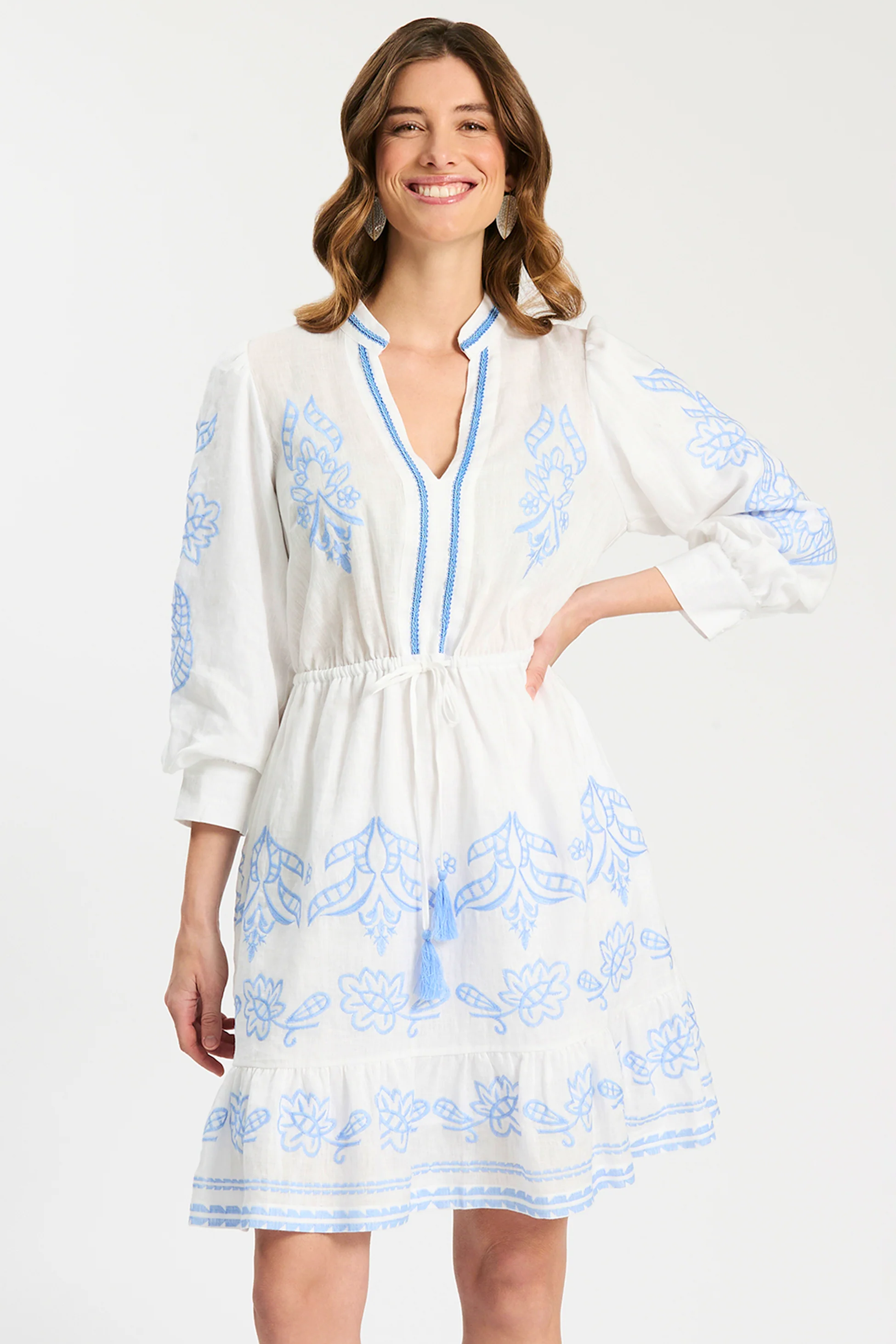 Rona Linen Embroidered Dress