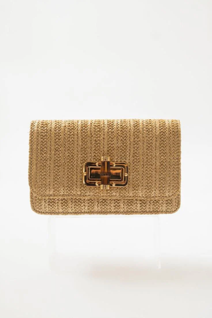 Lilly Woven Straw Clutch - Bamboo Toggle