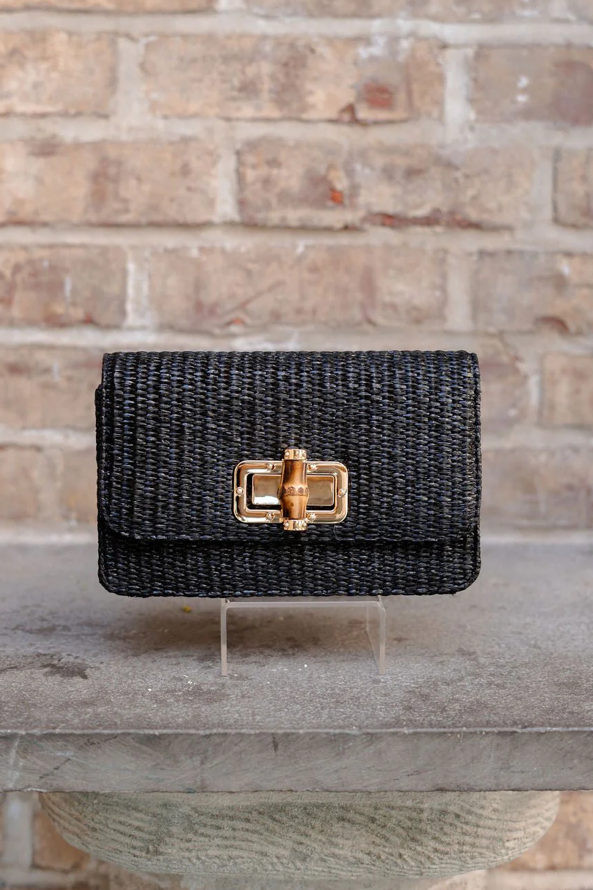 Lilly Woven Straw Clutch - Bamboo Toggle