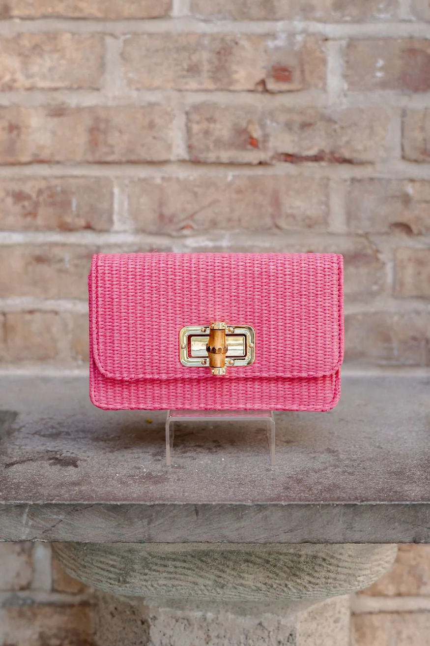 Lilly Woven Straw Clutch - Bamboo Toggle