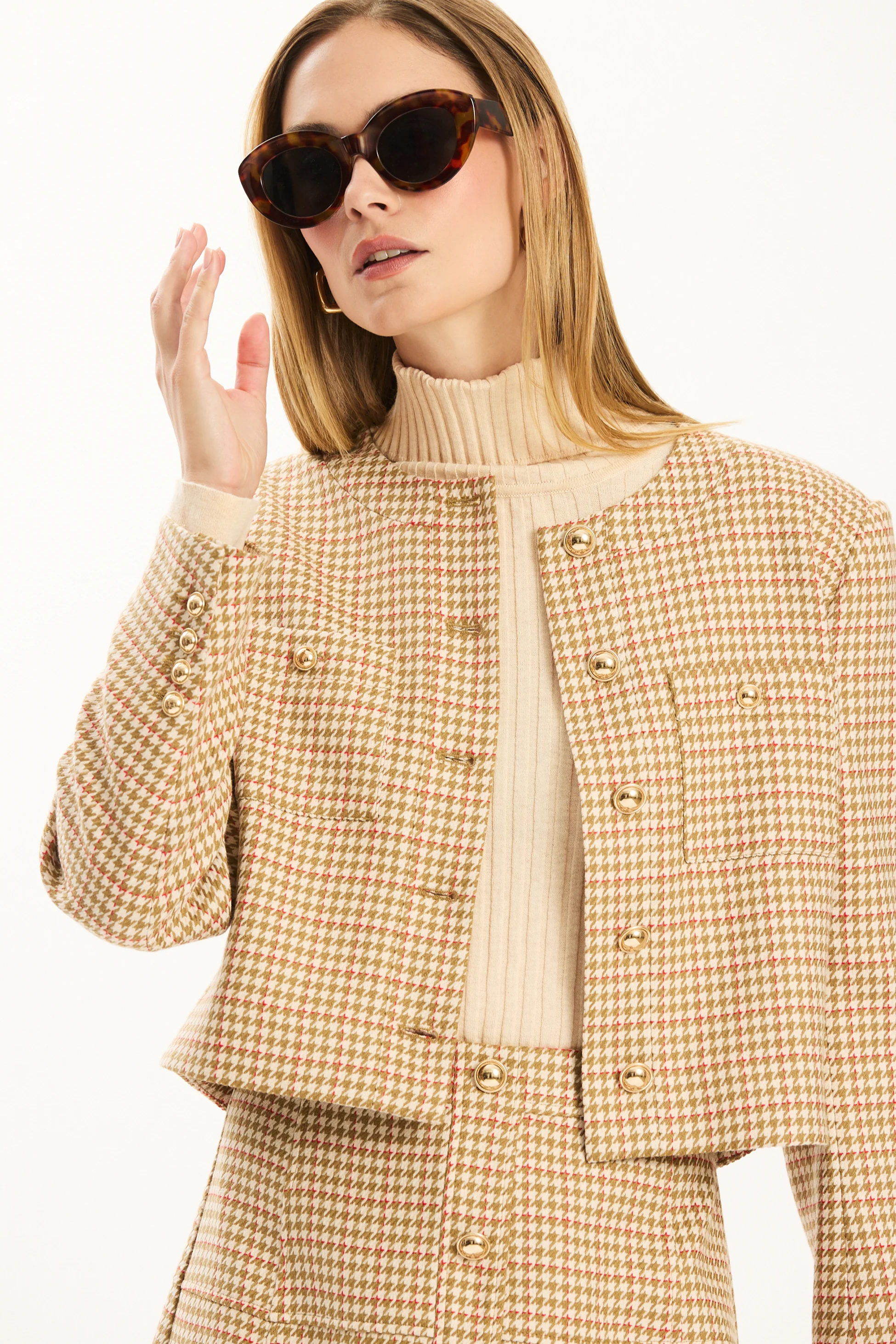Janice Houndstooth Crop Jacket