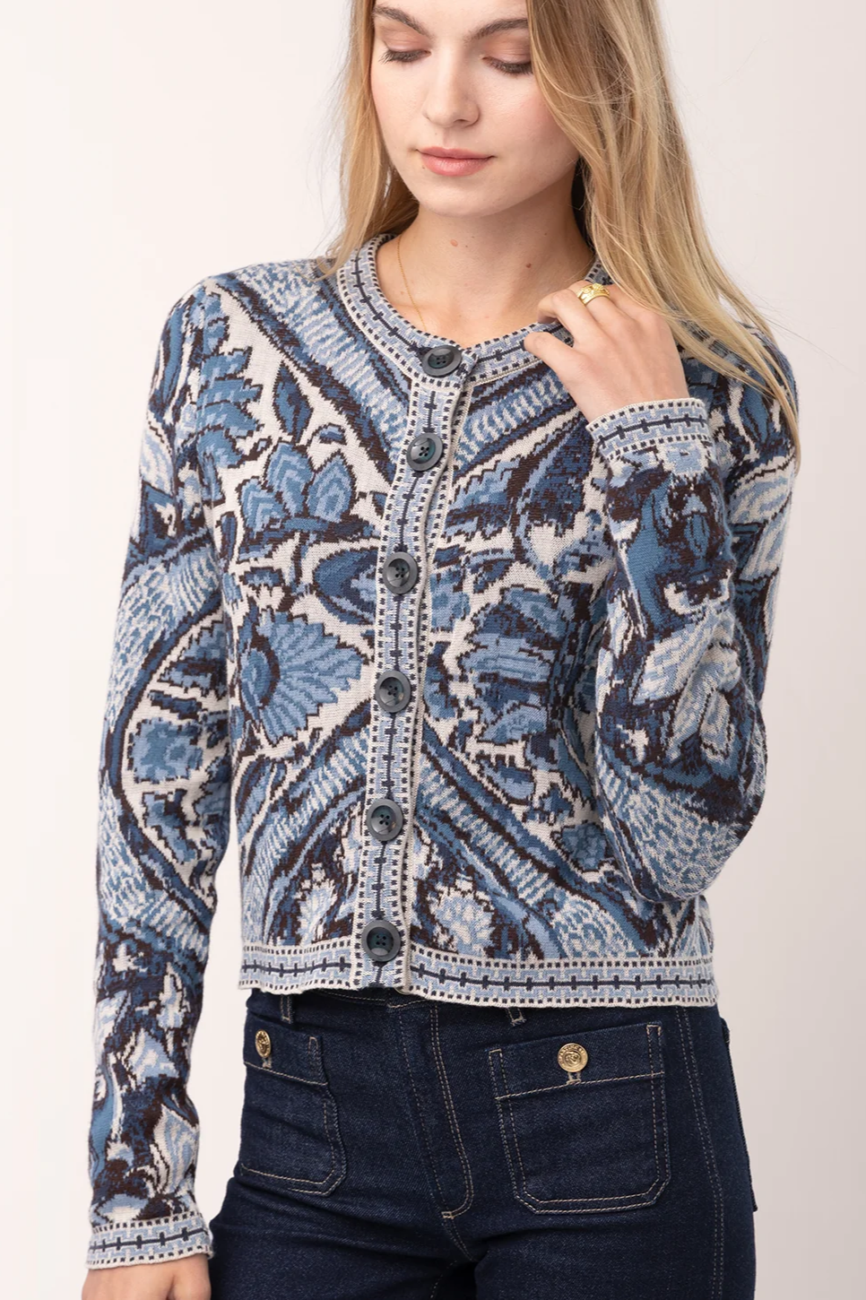 Francesca Jacquard Cardigan - Japonica Carthouche