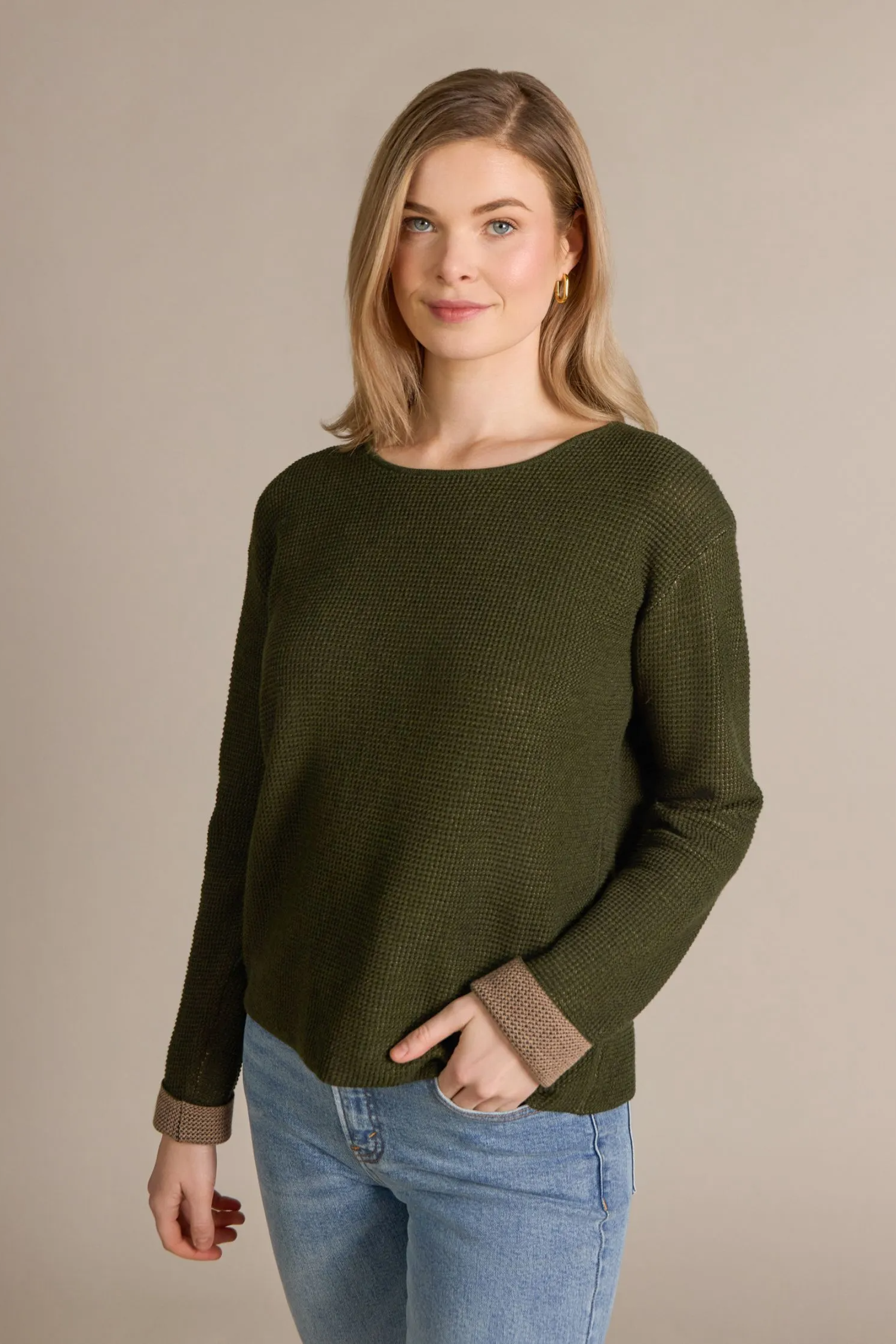 Cotton Cashmere Plaited Reversible Pullover
